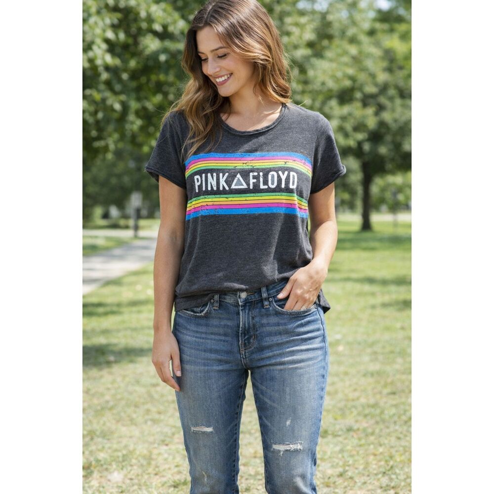Chaser Pink Floyd T-Shirt Dark Grey Large Short Sleeves Colored Stripes